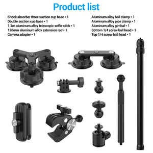 Kit de fixation pour voiture à ventouse 5 en 1 pour Insta360 x4 x3 x2 xOne RS <span class=keywords><strong>GoPro</strong></span> <span class=keywords><strong>Max</strong></span> Caméra compatible RS Réglable en plastique Alliage d'aluminium - Product Image 3
