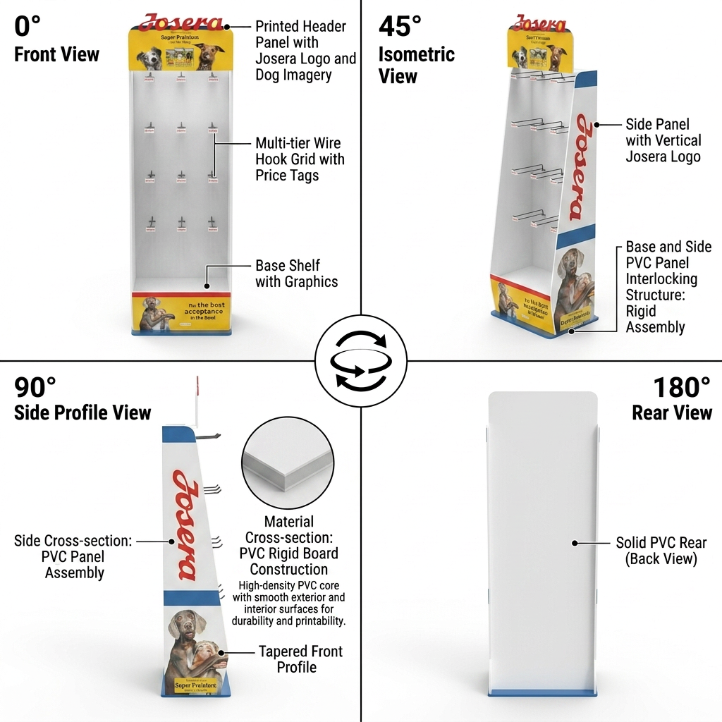 Customizable PVC Floor Display Stand for Pet Supplies | Durable Hooks Rack for Dog Food, Cat Food & Pet Store Essentials — view 3