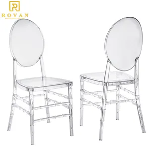 Rovan furniture crystal round back clear plastic polycarbonate tiffany resin french louis ghost event chiavari chair chiavari event rental acrylic