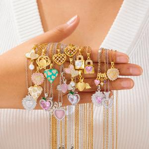 Collana da Donna con Ciondolo a Cuore in Zircone Colorato, <span class=keywords><strong>Serie</strong></span> Variety <span class=keywords><strong>Love</strong></span>, in Acciaio Inossidabile Placcato Oro 18K, per Feste - Product Image 1