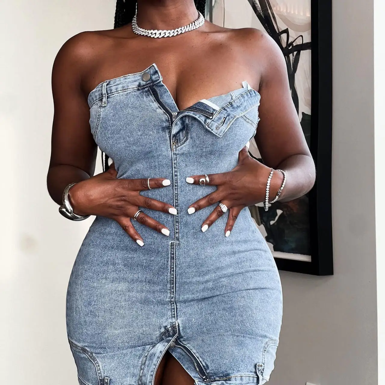 Phụ Nữ Giản Dị Của Thời Trang Denim Dresses Không Tay Mỏng Phù Hợp Với Backless Váy Mùa Hè Denim Dresses Phụ Nữ Giản Dị