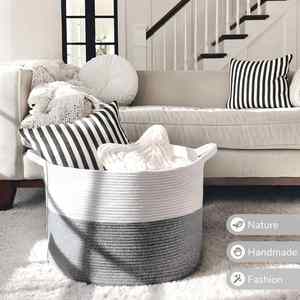 Custom <b>Large</b> Blanket <b>Basket</b> Living Room 22" X 22" X 14" Cotton Rope <b>Baskets</b> for Toys Towels Pillows Clothes - Product Image 6