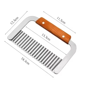 Wooden Handle Wave sharp Stainless Steel Kitchen Vegetable Carrot <strong>Cutting</strong> <strong>Knife</strong> Wavy Edged <strong>Crinkle</strong> French Fry Potato Cutter - Product Image 2
