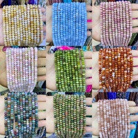 Manik-manik Batu Alam 4x6mm Bentuk Rondelle Bersegi, Datar, Warna Merah Hijau Jinstone untuk Pembuatan Perhiasan DIY Gelang Kalung