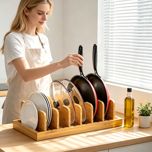 Büyük Kapasiteli Bambu Mutfak Gereçleri Kesme Tahtası Tencere Tava Kapakları Tabak Kurutmalığı Genişletilebilir Düzenleyici - Product Image 2