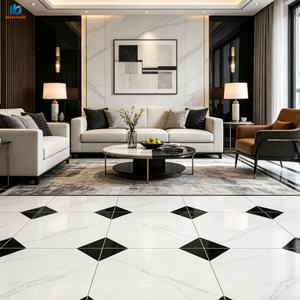 Loseta de Porcelana Brillante con Diseño de Tablero de Ajedrez Diagonal Blanco y Negro, 800x800mm, Ideal <span class=keywords><strong>para</strong></span> Pisos Vintage de Barberías, Superventas - Product Image 4