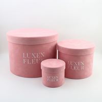 Boîte à chapeau ronde en velours de luxe, boîte cadeau cylindrique rose avec couvercle, taille personnalisée, logo, emballage floral pour anniversaire, mariage, Noël