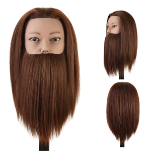 100% cheveux humains bruns avec barbe formation Mannequin <span class=keywords><strong>tête</strong></span> 14 pouces droite barbier perruque pince support cosmétologie pratique poupée - Product Image 4