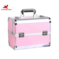 Boîte de rangement professionnelle portable en plastique solide, double design carré, nouveau design, valise de voyage pour cosmétiques, étui de beauté, salon de manucure