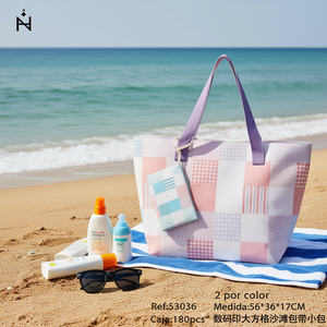 Borsa da Spiaggia a Quadri Grande con Stampa Digitale 56x36x17cm con Borsa Piccola BOLSO DE PLAYA - Product Image 2