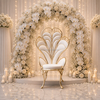 Chaise Trône Art Déco Dorée à Dossier Paon, Siège Rembourré Blanc, Chaise de Mariage de Luxe pour Cérémonie des Mariés et Décoration de Photobooth