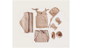 Ensemble de vêtements mignons 4 pièces 100 % coton, manches courtes, bas à lacets latéraux, chapeau, moufles, chaussons, rose uni, été, respirant, sans manches - Product Image 3