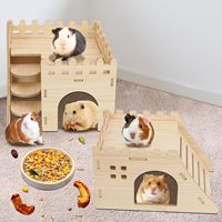 2 packs de lits pour animaux domestiques, cage en bois de luxe de qualité supérieure pour hamster, cage extra large pour hamster avec escalier