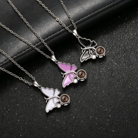 Collier de projection photo avec pendentif papillon en émail, disponible en Or, Or rose, Argent, Noir, Rose, Blanc, avec image cachée, Cadeau Je t'aime