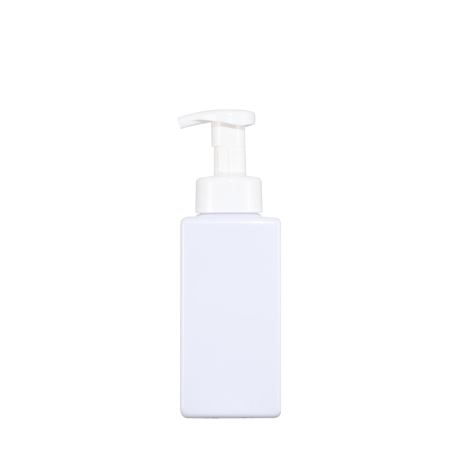 Flacon en mousse blanc brillant, pompe blanche