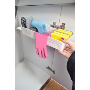 Home Storage Sliding Cabinet <b>Shelf</b> <b>Organizer</b> Rectangle Wall Mounted PP Plastic Kitchen Minimalist Storage Trays - Product Image 1