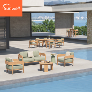 Meubles d'extérieur en teck huilé durable, sièges doux, bois massif, <span class=keywords><strong>salon</strong></span> de <span class=keywords><strong>jardin</strong></span>, canapé de patio avec coton à séchage rapide - Product Image 1