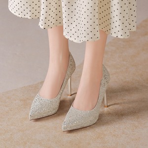 Zapatos de Novia con Tacón de Aguja y Punta Puntiaguda, Super Altos de 8 cm, con Brillantina, Diseño de Moda, con Pedrería - Product Image 1