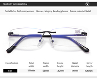 Lunettes de lecture progressives sans monture pour hommes, anti-lumière bleue, verres de traduction verifocales