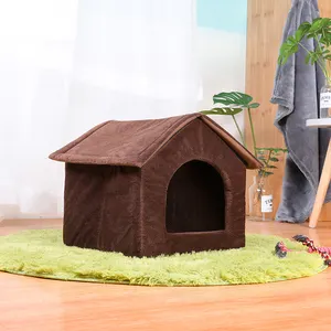 Cueva de perro para casa, almohadilla calefactable para cama de gato al aire libre, casa plegable, cueva acogedora