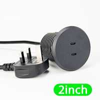 Cargador de Muebles Mini USB Tipo-C de 2 Pulgadas con Diseño Redondo para Escritorio, 2 Puertos USB y Enchufe UK para Sofá