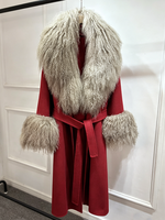 Manteau en cachemire et laine pour femme Janveny 2026, nouvelle collection hiver, avec col et poignets en fourrure de mouton de Mongolie véritable, ceinture, mélange de laine