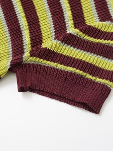 Lần lượt xuống cổ áo sọc Mô hình màu vàng nâu màu giản dị thời trang dệt kim áo len cho phụ nữ - Product Image 6