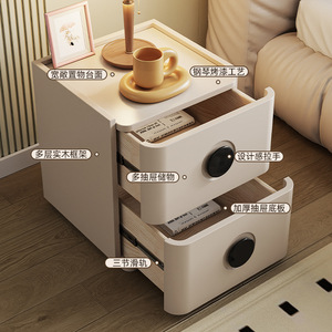 Mesita de Noche de Madera Maciza Color Crema, Lacada, con Cajones, Mueble de Almacenamiento para Dormitorio, Diseño Moderno y Minimalista - Product Image 1