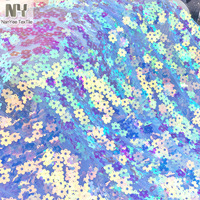 Tissu Nanyee Textile rose et bleu irisé brillant, brodé avec un support en maille, 18 mm, forme de grande fleur, tissu à paillettes pour mariage, 100%