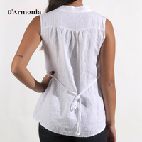 Chemisier court sans manches décontracté d'été grande taille blanc uni brodé pour femme 100 % lin D'Armonia – Vente en gros