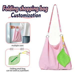 Wholesale Customizable Eco-Friendly Nylon Tote <b>Bag</b> <b>Foldable</b> Shoulder <b>Bag</b> with Zipper Pouch Personalized Logo Printing - Product Image 1