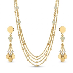 Conjunto de Collar de Cadena Multicapa de Plata 925 y Oro para Mujer, Elegante Joyería con Colgante de Cuentas y Pendientes - Product Image 1