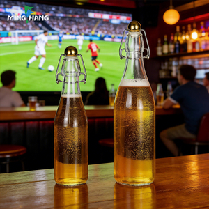 Botella de Vidrio Vacía con Tapa Abatible de Grado Alimenticio para Cerveza, Refrescos, Café, Té, <span class=keywords><strong>Vodka</strong></span>, con Tapa Sellada con Hebilla de Bola Dorada - Product Image 2