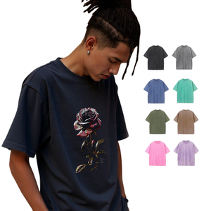 ShengShi T-shirt blanc unisexe lavage à l'acide détendu col rond 320g coton doux rétro équipe avec impression personnalisée t-shirt en vrac décontracté pour l'équipe - Product Image 1