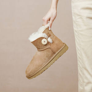 חורף שלג מגפיים חורף נשים מגפונים חום עור זמש חום פרווה חמה נוח כפתור קישוט מגפי שלג - Product Image 3