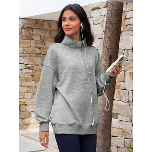 Custom <b>Womens</b> Knitted Oversized Sweatshirt Long Sleeve Snap Button <b>Henley</b> Neck Loose Fit Casual Pullover <b>Top</b> Autumn Wear - Product Image 5