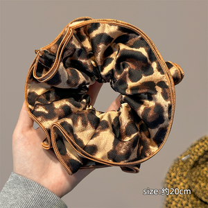 Doux cool imprimé léopard double tissu grand col-chouchou senior sens tempérament cheveux cravate rétro queue de cheval headflower - Product Image 6