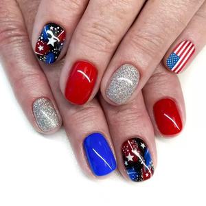 <span class=keywords><strong>Faux</strong></span> ongles carrés français en acrylique, fabriqués à la machine, 24 pièces/boîte, taille moyenne, avec colle, pour événements du Jour de l'Indépendance, tendance - Product Image 3