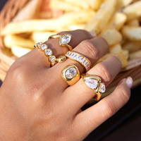 Anneaux en acier inoxydable 316L plaqués or 18K PVD avec zircone cubique, anneaux ouverts irréguliers, bijoux de luxe pour femmes