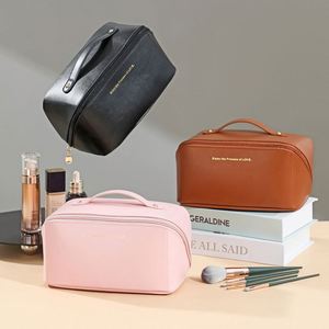 Sac de toilette de voyage personnalisé en gros, souple, avec poignée, fermeture éclair, grande capacité, étanche, pour maquillage, en PU - Product Image 4