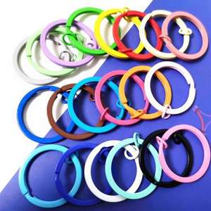 Porte-clés coloré de forme ronde fendue de 30mm, chaîne à anneau plat de couleur unie, accessoires pour porte-clés - Product Image 5