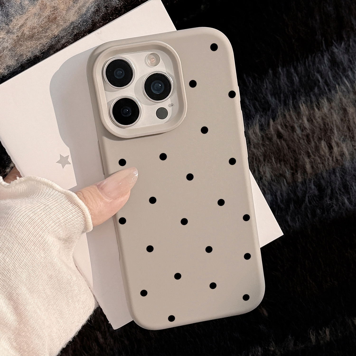 Black small diagonal polka dots