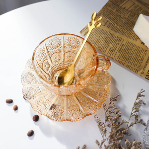 Elegante juego de taza y platillo de café de vidrio de estilo europeo, minimalista Home Café Essentials, duradero para Espresso, té y capuchino - Product Image 3