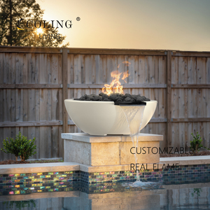 Bol à feu autoportant moderne en béton de fibre de verre avec allumage à distance, pour piscine, foyer extérieur au bord de la piscine - Product Image 2