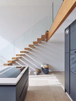 Escaliers moderne en bois rustique, motif dessin animé, moderne, flottant et droit, avec perles, mur Invisible, pour escaliers