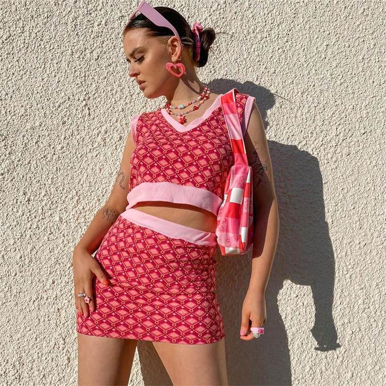 Conjunto de dos piezas formado por Top y volantes,conjuntos de falda,estampado Floral,informal,para vacaciones,verano #Red Conjunto de dos piezas formado por Top y volantes,conjuntos de falda,estampado Floral,informal,para vacaciones,verano #Red