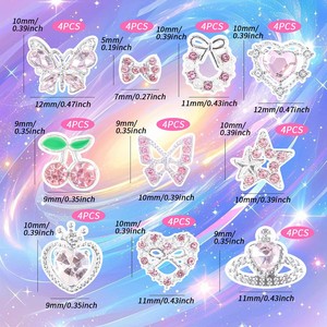 Nueva Llegada, Paquete Mixto de 40 Piezas de Decoraciones de Uñas de Lujo, Diamantes, Corazones, Mariposas, Cerezas, Aleación de Metal, Adornos para Uñas - Product Image 1