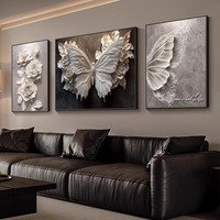 Dekorasi Ruang Tamu Seni Kupu-kupu Hitam-Putih Triptych, Hiasan Dinding di Belakang Sofa, Gaya Wabi-sabi, Porselen Kristal Premium