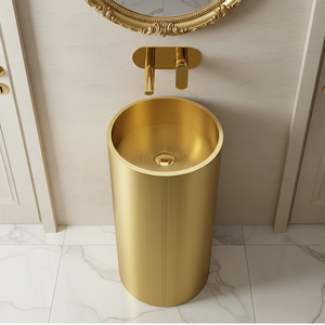 Fregadero de Baño con Diseño de Arco <span class=keywords><strong>Circular</strong></span> de la Fábrica Kaiping, <span class=keywords><strong>Lavabo</strong></span> de Lujo con Acabado Dorado Cepillado, Montado en el Suelo - Product Image 1