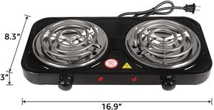 Plaque chauffante électrique double avec thermostat, 2000W, boîtier métallique, usage domestique, installation sur comptoir, garantie 1 an - Product Image 6